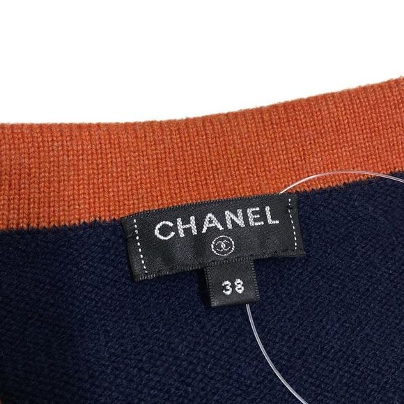 Chanel Cardigan Size 38 M Women - P59182 Dark Navy And Orange Long Sleeves / - Picture 3 of 12